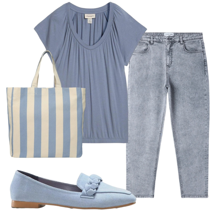 Outfit donna - Total look #2363288. Stile Casual per Tutti i giorni. Abbinamento con mocassini, t-shirt, jeans mom, shopping bag.