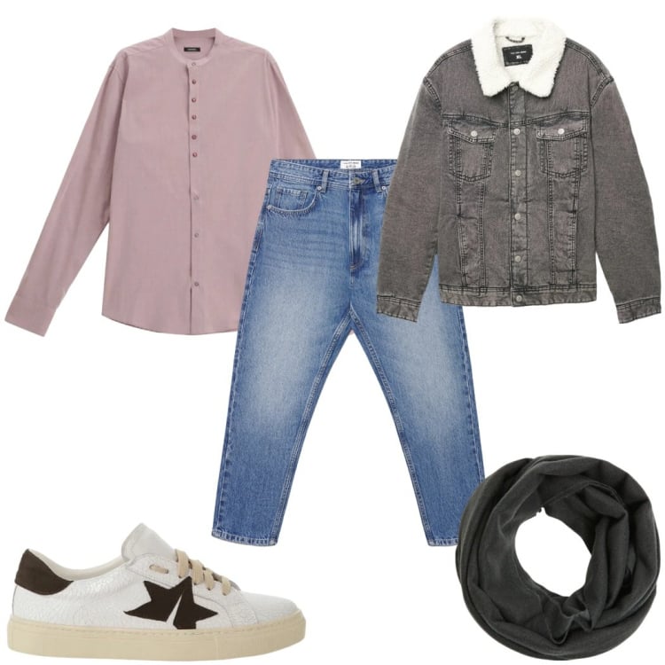 Outfit uomo - Total look #2363290. Stile Casual per Tutti i giorni. Abbinamento con sciarpe, cappotti, jeans, camicie, sneakers.