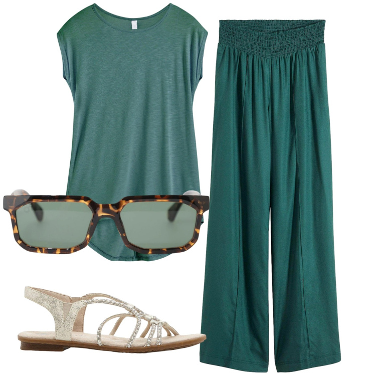 Outfit donna - Total look #2363292. Stile Basic per Tutti i giorni. Abbinamento con sandali, pantaloni, maglieria, occhiali da sole.