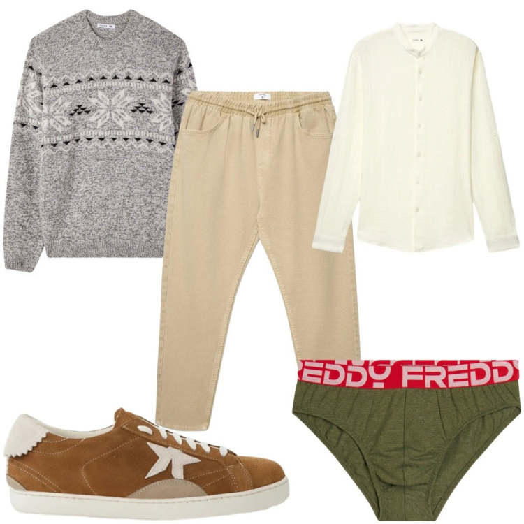 Outfit uomo - Total look #2363297. Stile Casual per Tutti i giorni. Abbinamento con maglieria, pantaloni, camicie, sneakers, slip.