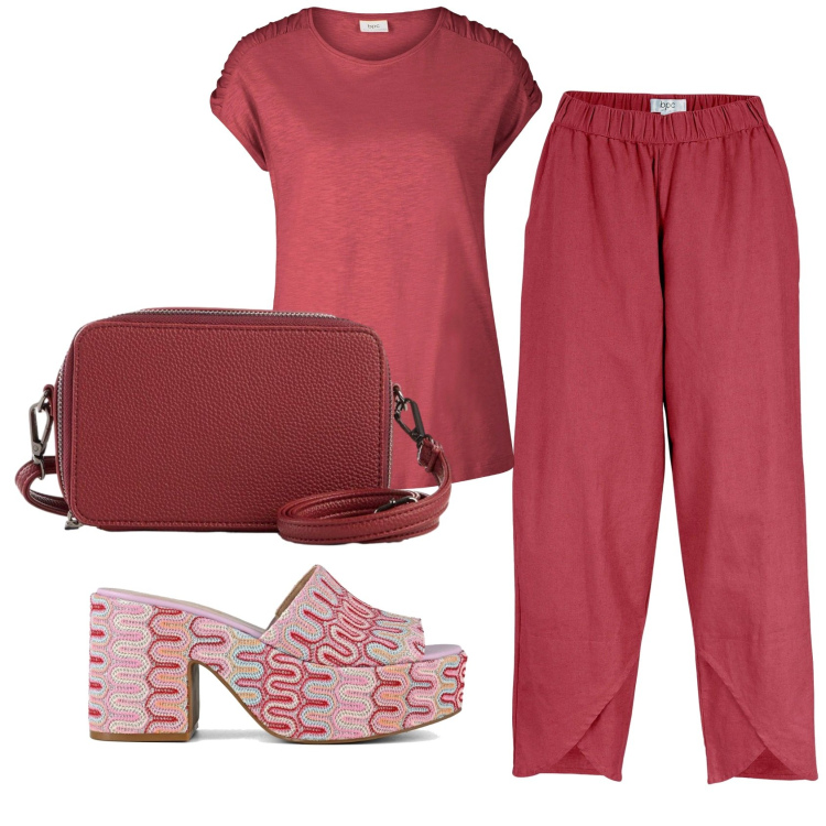 Outfit donna - Total look #2363302. Stile Basic per Tutti i giorni. Abbinamento con t-shirt, pantaloni, borse a tracolla, sabot.