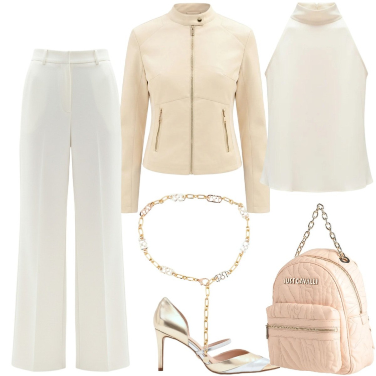 Outfit donna - Total look #2363304. Stile Chic per Cerimonia. Abbinamento con zaini, cinture, décolleté, top, giacche, pantaloni a palazzo.