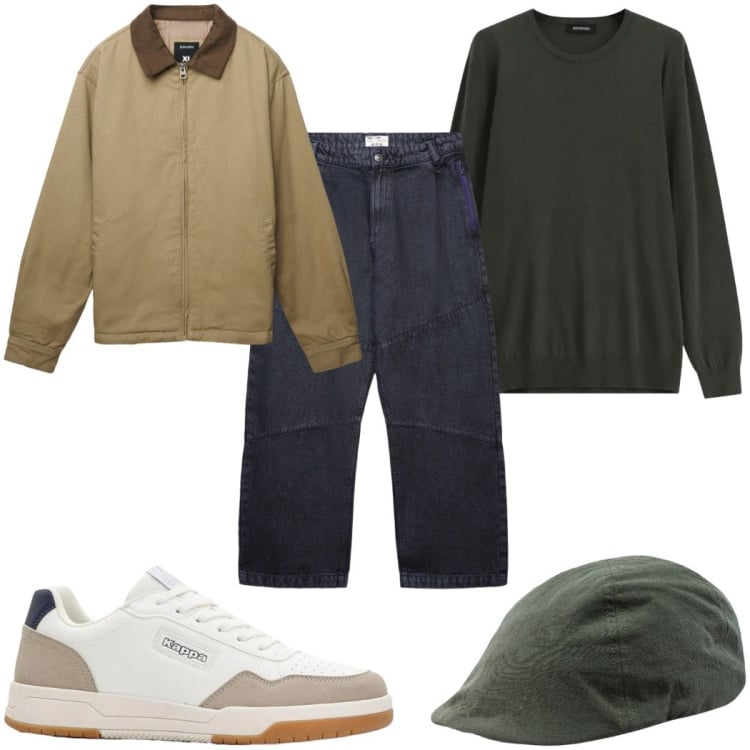 Outfit uomo - Total look #2363325. Stile Casual per Tutti i giorni. Abbinamento con sneakers, maglieria, cappelli con visiera, cappotti, jeans dritti.