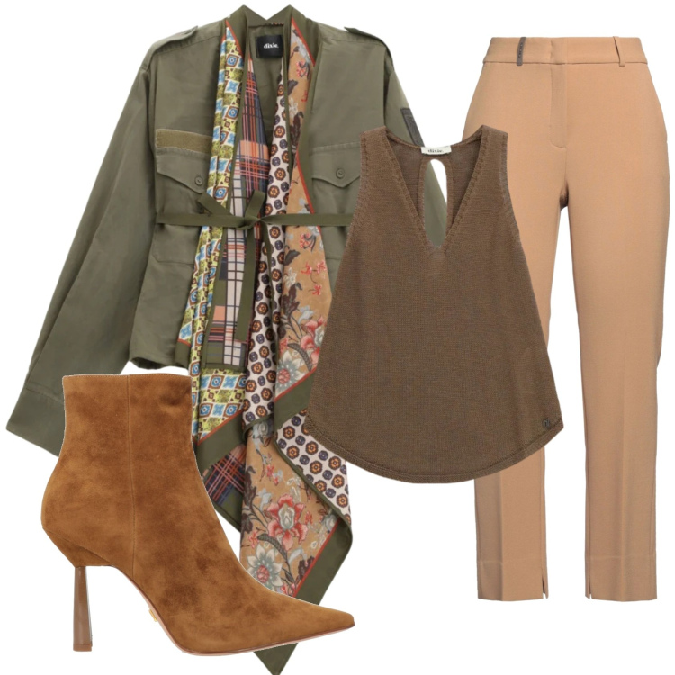 Outfit donna - Total look #2363335. Stile Basic per Ufficio. Abbinamento con pantaloni, stivaletti, blazer, top.