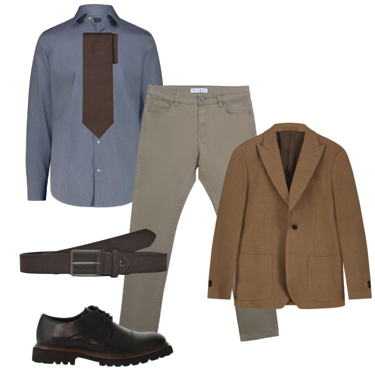 Outfit uomo - Sincronie di colori. Stile Business/Elegante per Serata speciale. Abbinamento con cinture, pantaloni skinny, scarpe stringate, cravatte, camicie, giacche.