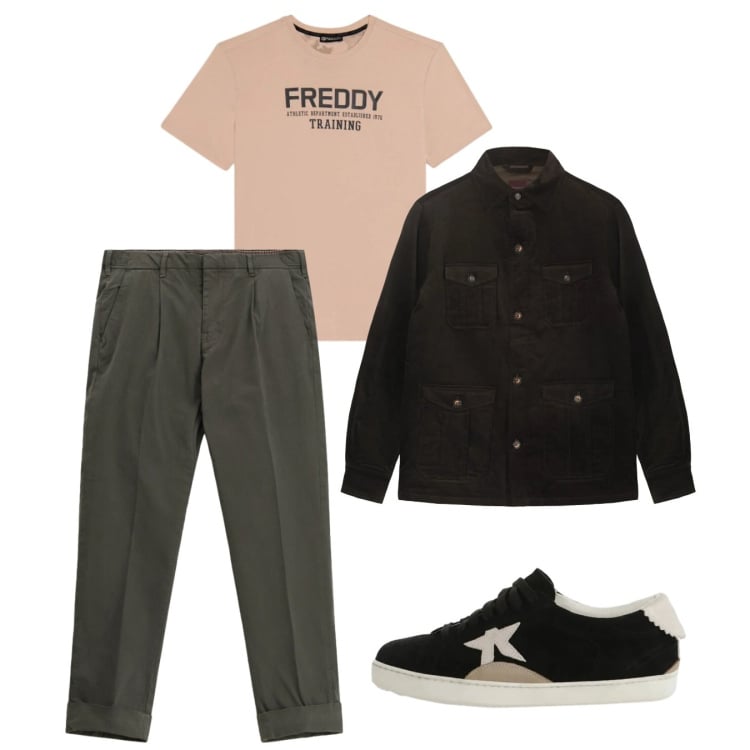 Outfit uomo - Marzo. Stile Casual per Tutti i giorni. Abbinamento con pantaloni chino, sneakers, t-shirt, cappotti.