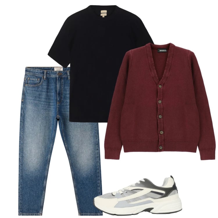 Outfit uomo - Marzo cardigan. Stile Casual per Tutti i giorni. Abbinamento con jeans, sneakers, cardigans, t-shirt.