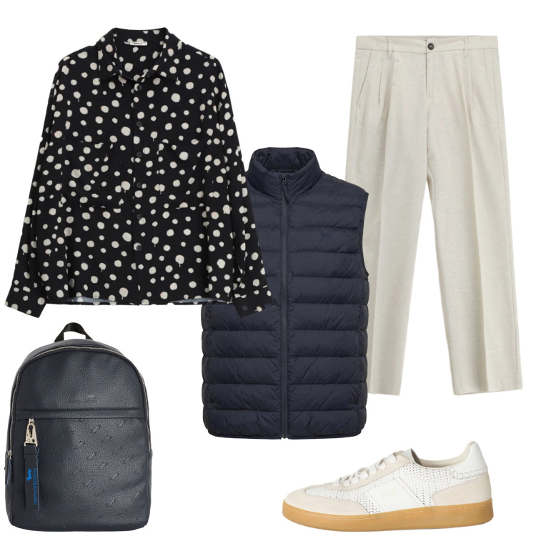 Outfit uomo - Modern Optical. Stile Urban per Ufficio. Abbinamento con sneakers, piumini, borse sportive, camicie, pantaloni.