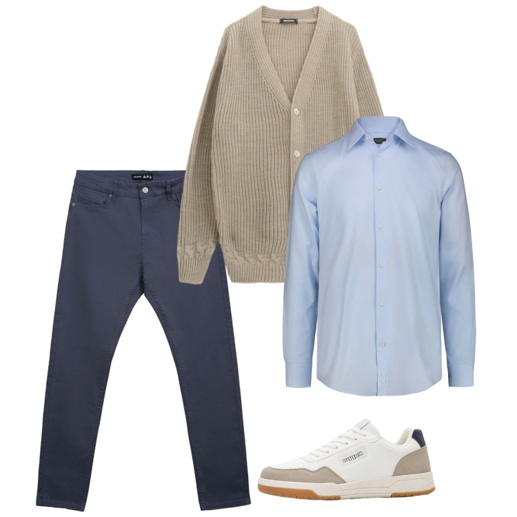Outfit uomo - Weekend. Stile Casual per Tutti i giorni. Abbinamento con sneakers, pantaloni skinny, cardigans, camicie.