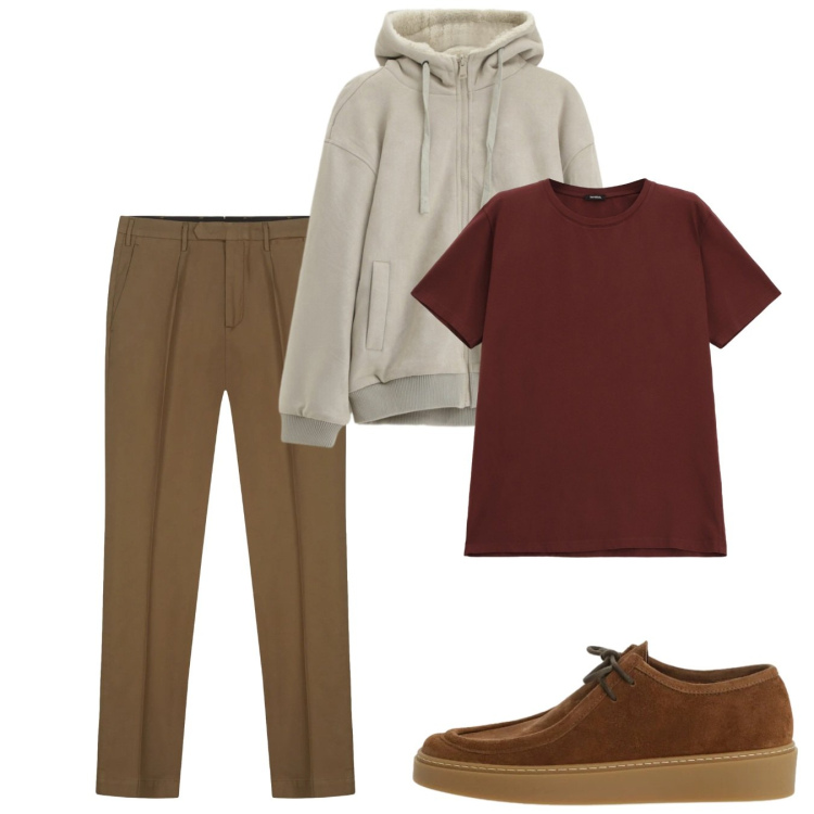 Outfit uomo - Tobacco\'s. Stile Casual per Tutti i giorni. Abbinamento con t-shirt, bomber, scarpe stringate, pantaloni.