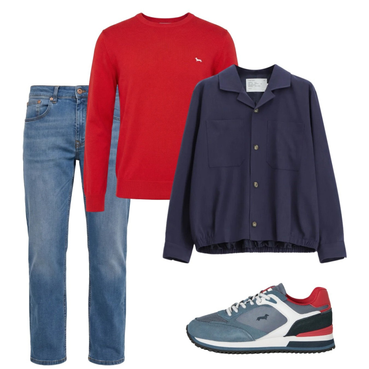 Outfit uomo - Fine settimana. Stile Casual per Tutti i giorni. Abbinamento con sneakers, pullovers, jeans, cappotti.