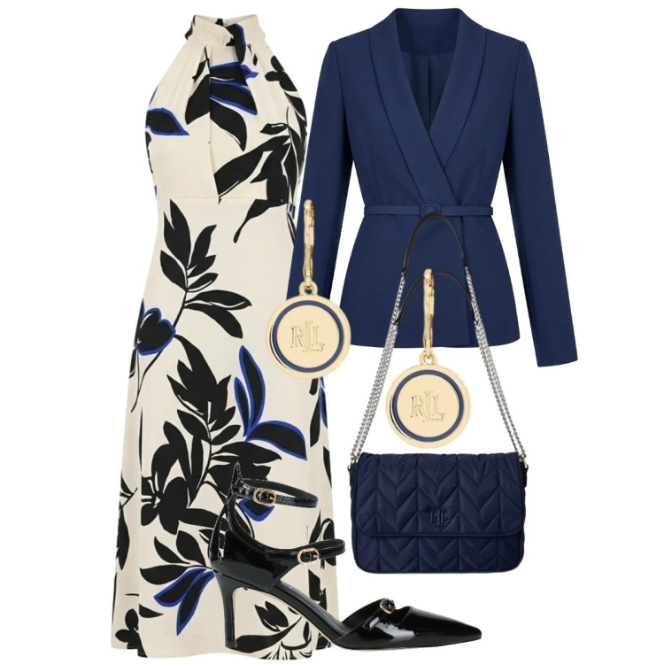 Outfit donna - Chic. Stile Chic per Cerimonia. Abbinamento con décolleté, blazer, vestiti midi/longuette, orecchini, borse a tracolla.