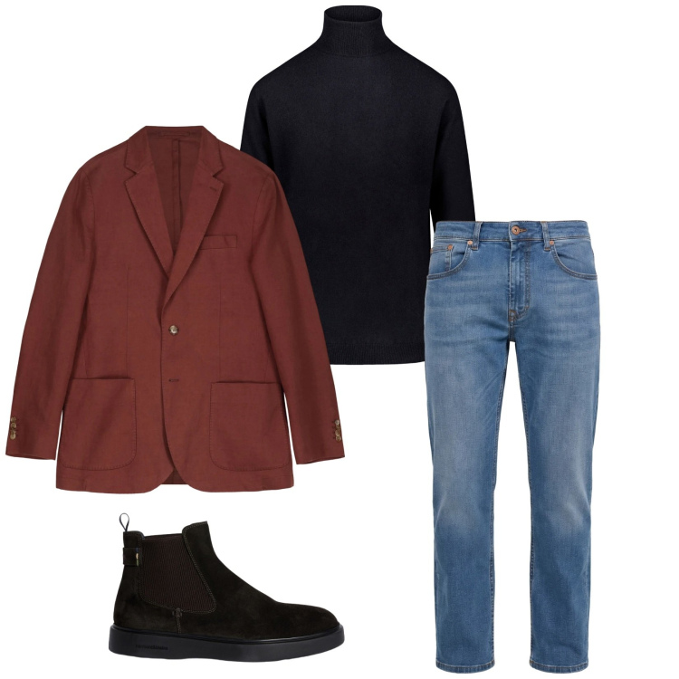 Outfit uomo - Total look #2363416. Stile Trendy per Serata speciale. Abbinamento con jeans, stivali e stivaletti, maglieria, giacche.