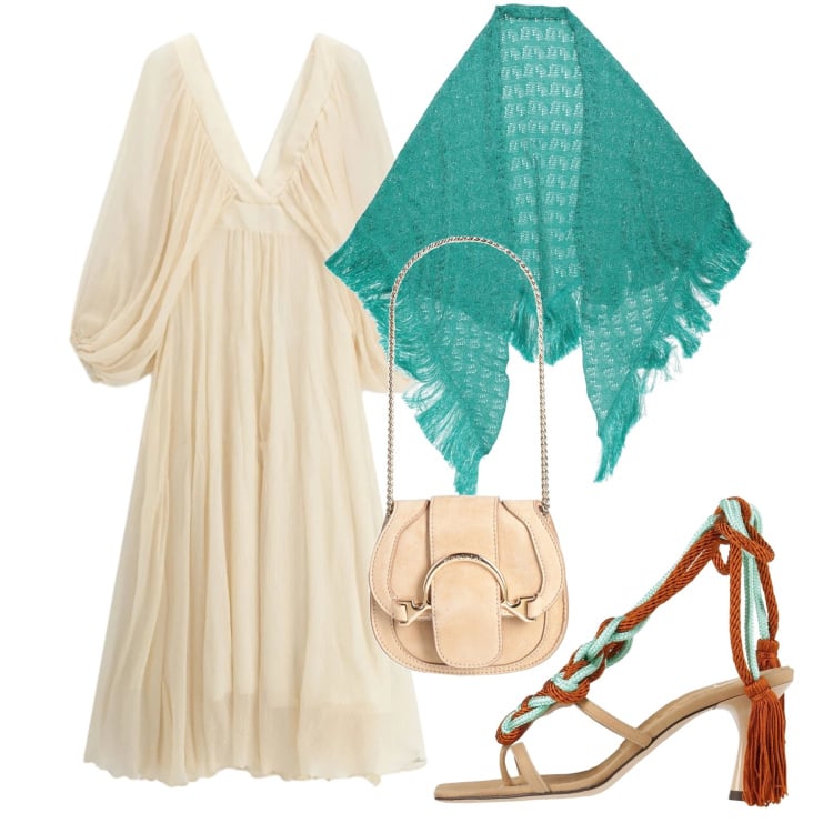 Outfit donna - Linea fluida per ogni occasione. Stile Romantica per Serata fuori. Abbinamento con marsupi, ciabatte, stole, vestiti lunghi.