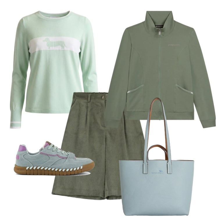 Outfit donna - Sfumature di verde - @antonellal. Stile Bon Ton per Tutti i giorni. Abbinamento con shopping bag, maglieria, felpe, bermuda, sneakers.
