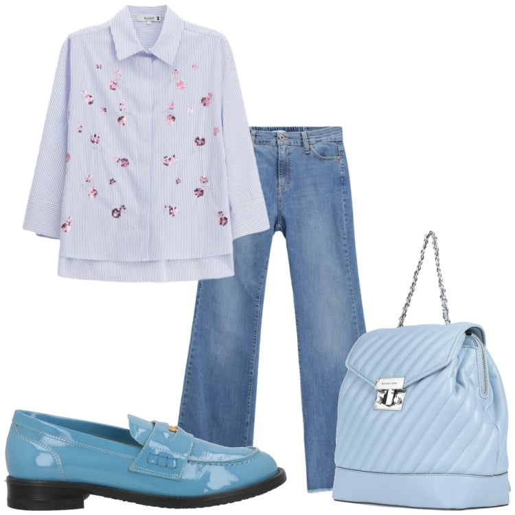 Outfit donna - Aprile che mi metto?. Stile Casual per Tutti i giorni. Abbinamento con zaini, mocassini, jeans, camicie.