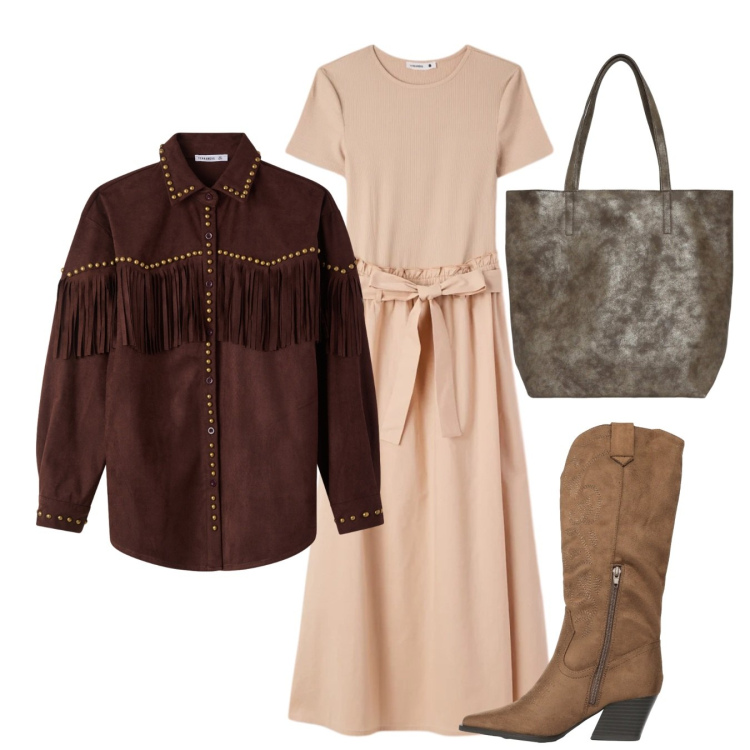 Outfit donna - Terranova - Desert Code. Stile Chic per Tutti i giorni. Abbinamento con shopping bag, stivali, vestiti lunghi, camicie.