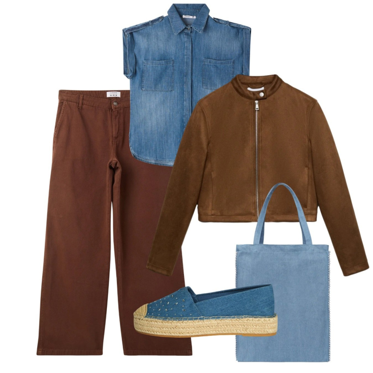 Outfit donna - Terranova - Desert Code. Stile Casual per Tutti i giorni. Abbinamento con borse tote, pantaloni, espadrillas, camicie a manica corta, giacche.