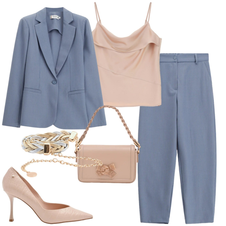 Outfit donna - Cerimonia. Stile Chic per Cerimonia. Abbinamento con canottiere, blazer, pantaloni, pochette, cinture, décolleté.