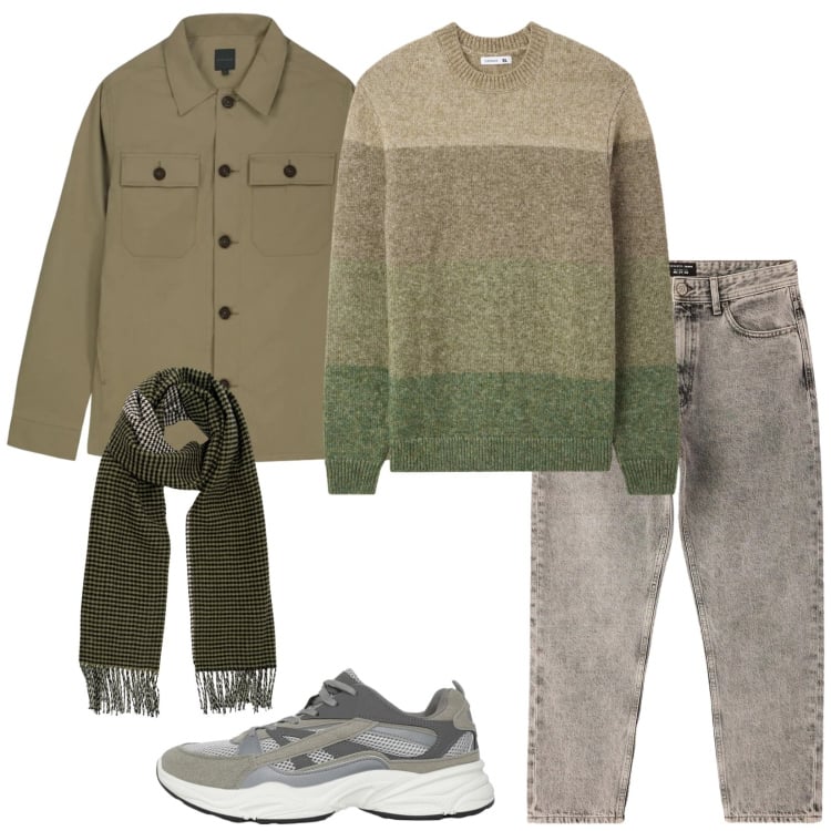 Outfit uomo - Ok così. Stile Casual per Tutti i giorni. Abbinamento con sneakers, jeans dritti, maglieria, sciarpe, cappotti.