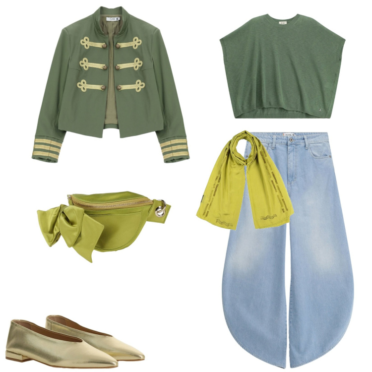 Outfit donna - Total look #2363474. Stile Glamour per Serata fuori. Abbinamento con marsupi, sciarpe, ballerine, top, jeans, cappotti.