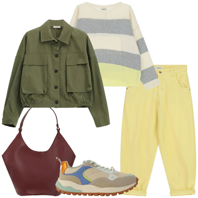 Outfit donna - La sera con amici. Stile Sporty chic per Serata fuori. Abbinamento con borse a spalla, pantaloni, maglieria, sneakers, cappotti.