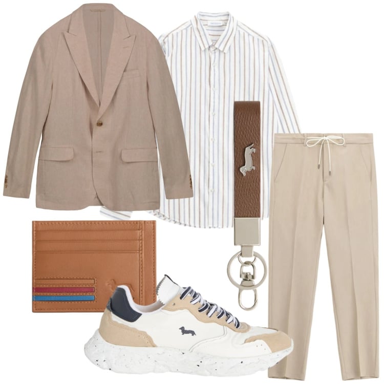Outfit uomo - Camicia a maniche arrotolate. Stile Casual per Tutti i giorni. Abbinamento con portachiavi, portafogli, sneakers, pantaloni, camicie, giacche.