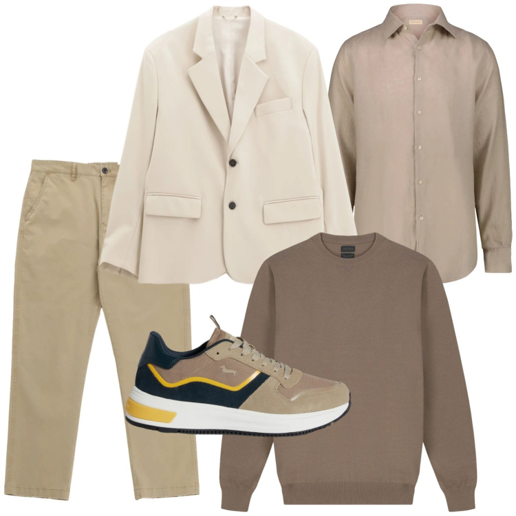 Outfit uomo - Toni sabbia e beige. Stile Trendy per Tutti i giorni. Abbinamento con sneakers, giacche, pantaloni, camicie, maglieria.