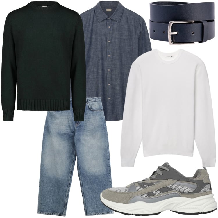 Outfit uomo - L\'accessorio indispensabile. Stile Casual per Tutti i giorni. Abbinamento con sneakers, maglieria, jeans, cinture, camicie, maglieria.