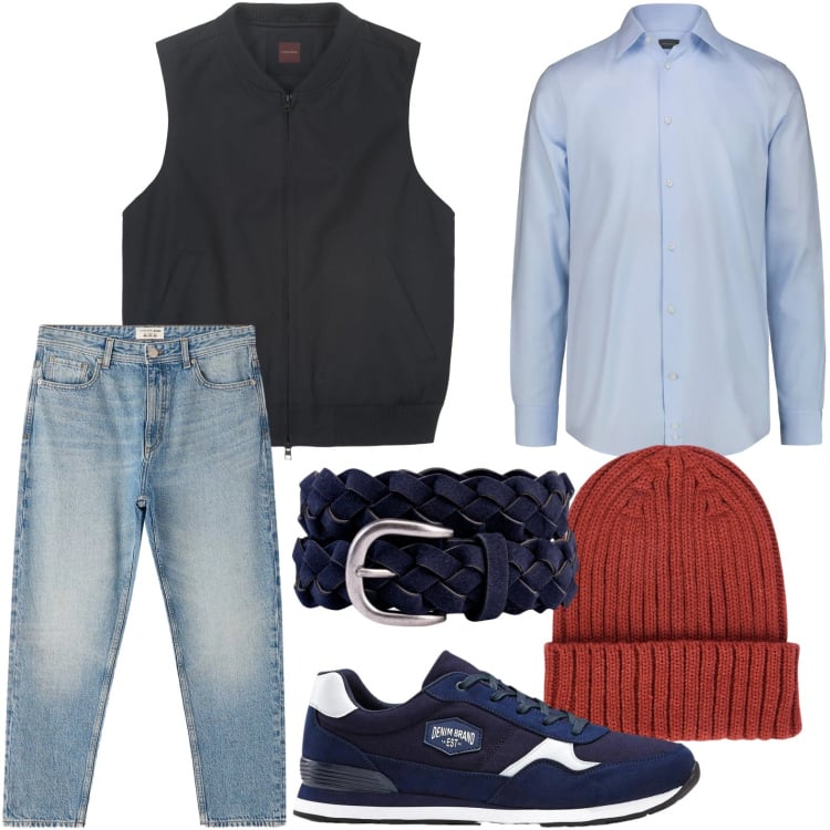 Outfit uomo - Il gilet foderato. Stile Trendy per Tutti i giorni. Abbinamento con sneakers, jeans dritti, berretti, cinture, piumini, camicie.
