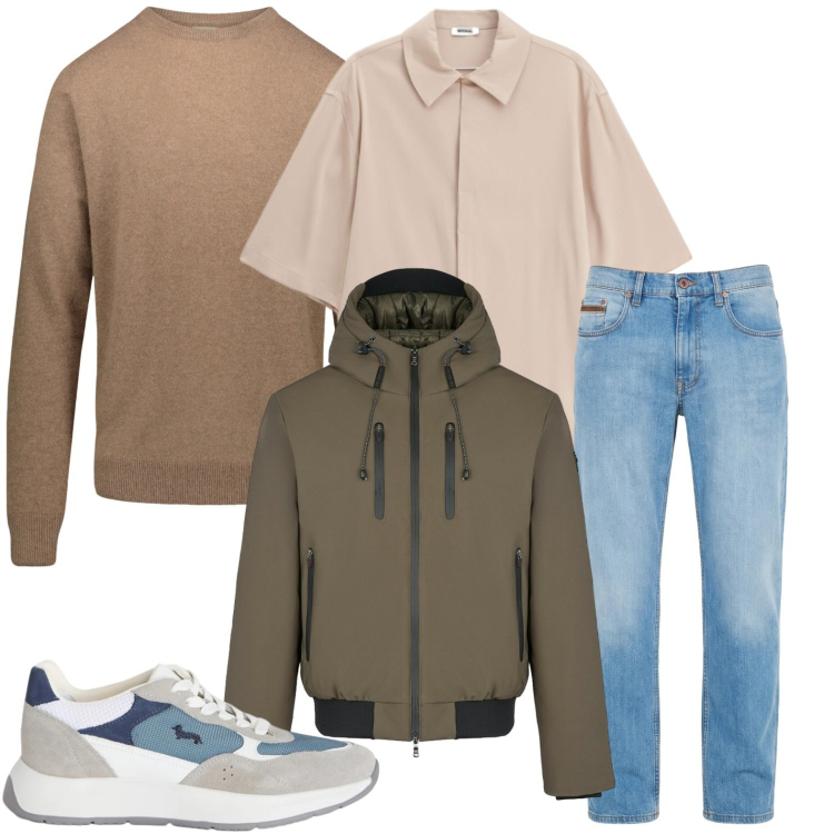 Outfit uomo - Volumi morbidi. Stile Casual per Tutti i giorni. Abbinamento con jeans, sneakers, camicie a manica corta, giacche, maglieria.