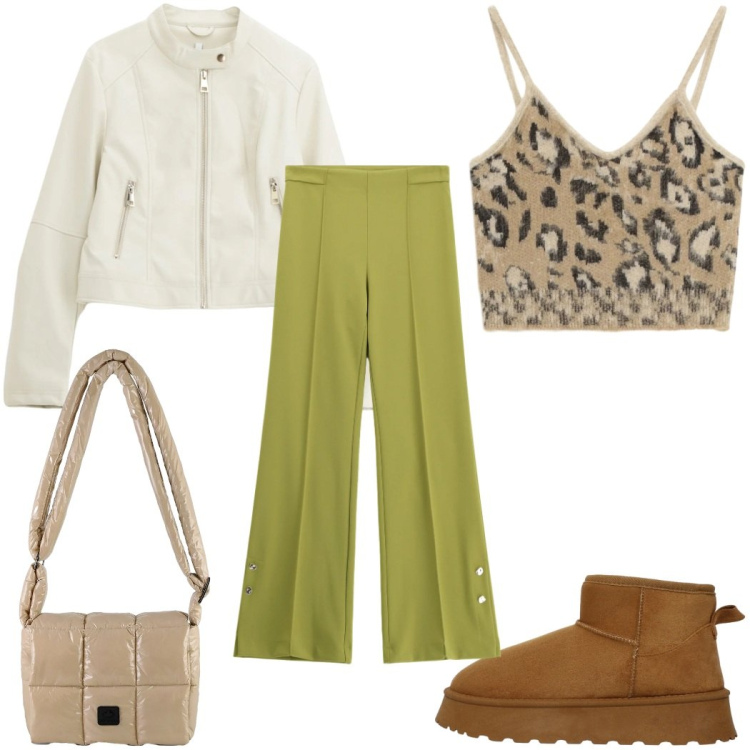 Outfit donna - Total look #2363574. Stile 70s per Tutti i giorni. Abbinamento con stivali, giacche, top, pantaloni, borse a spalla.