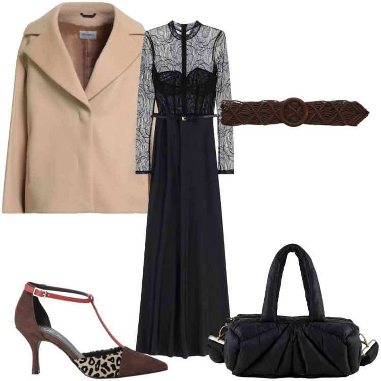 Outfit donna - Total look #2363575. Stile Trendy per Cerimonia. Abbinamento con cappotti, cinture, vestiti lunghi, décolleté, borse a mano.