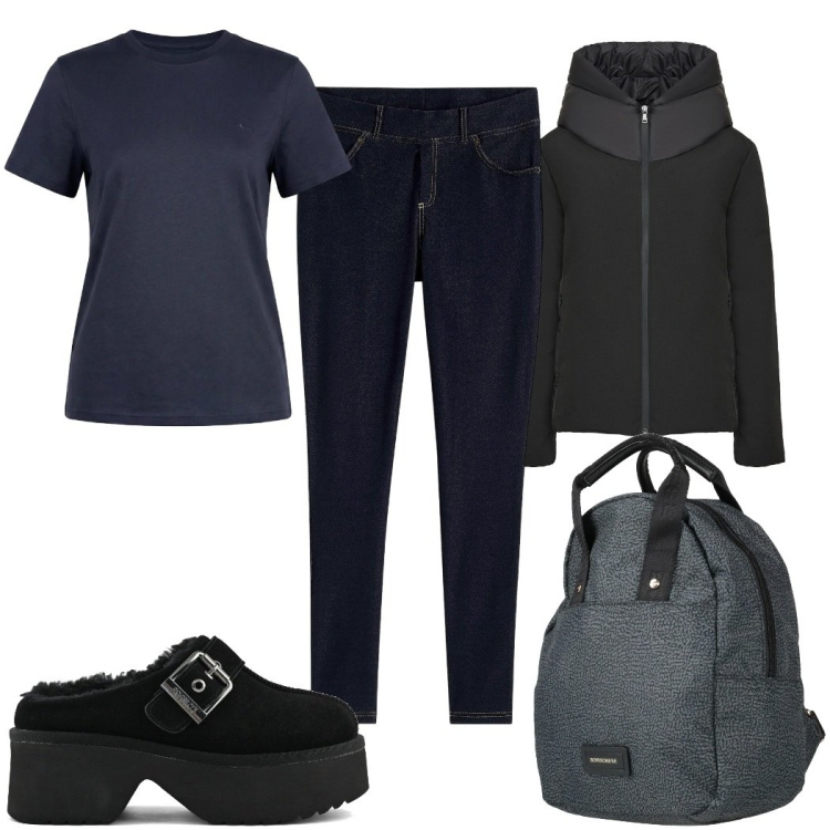Outfit donna - Total look #2363584. Stile Basic per Tutti i giorni. Abbinamento con zaini, jeggings, t-shirt, eskimo, sabot.