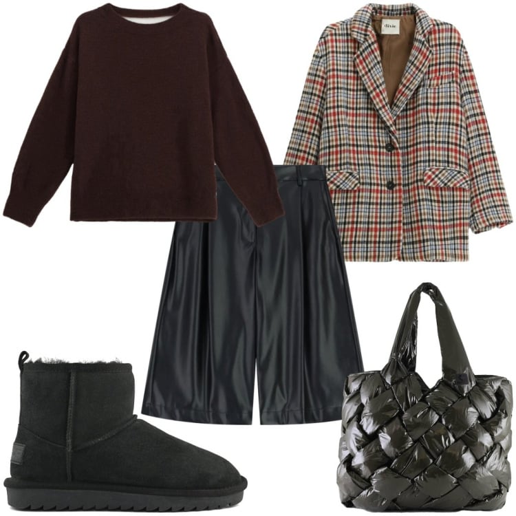 Outfit donna - Total look #2363586. Stile Trendy per Tutti i giorni. Abbinamento con bermuda, blazer, maglieria, borse tote, stivali.