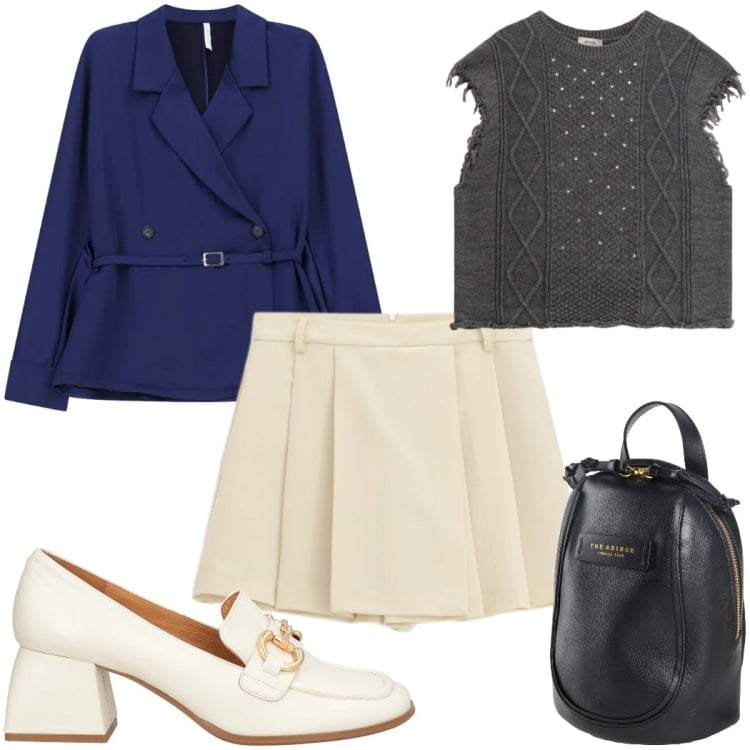 Outfit donna - Total look #2363617. Stile Trendy per Tutti i giorni. Abbinamento con zaini, mocassini, blazer, shorts, maglieria.