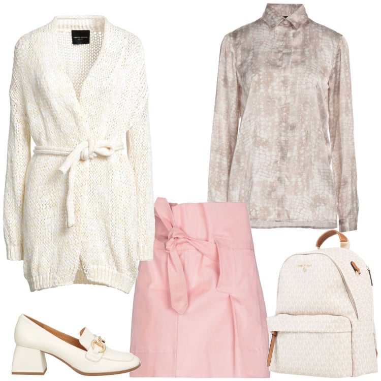 Outfit donna - Morbida con stile. Stile Romantica per Ufficio. Abbinamento con camicie, cardigans, minigonne, zaini, mocassini.