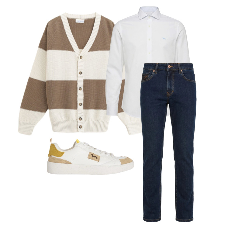 Outfit uomo - Marzo. Stile Casual per Tutti i giorni. Abbinamento con sneakers, jeans, camicie, cardigans.