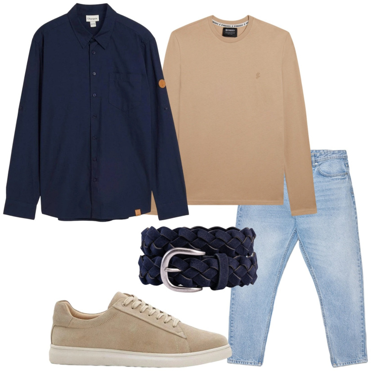 Outfit uomo - Total look #2363685. Stile Casual per Tutti i giorni. Abbinamento con sneakers, camicie, jeans, t-shirt, cinture.