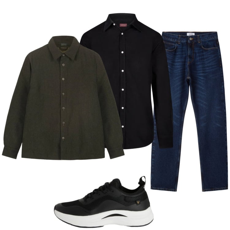 Outfit uomo - Quotidiano. Stile Casual per Tutti i giorni. Abbinamento con sneakers, camicie, cappotti, jeans dritti.