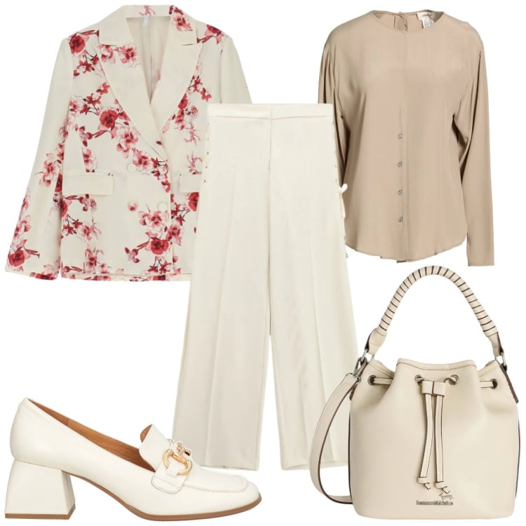 Outfit donna - Soft Power Dressing : romantica. Stile Romantica per Tutti i giorni. Abbinamento con mocassini, camicie, borse a secchiello, pantaloni, blazer.