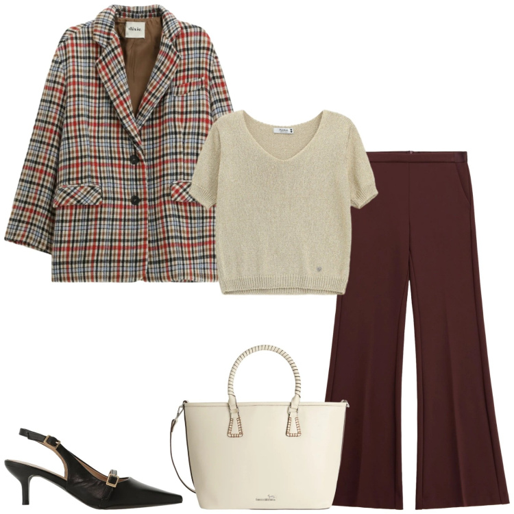 Outfit donna - Total look #2363764. Stile Bon Ton per Ufficio. Abbinamento con shopping bag, pantaloni, sandali col tacco, blazer, maglieria.