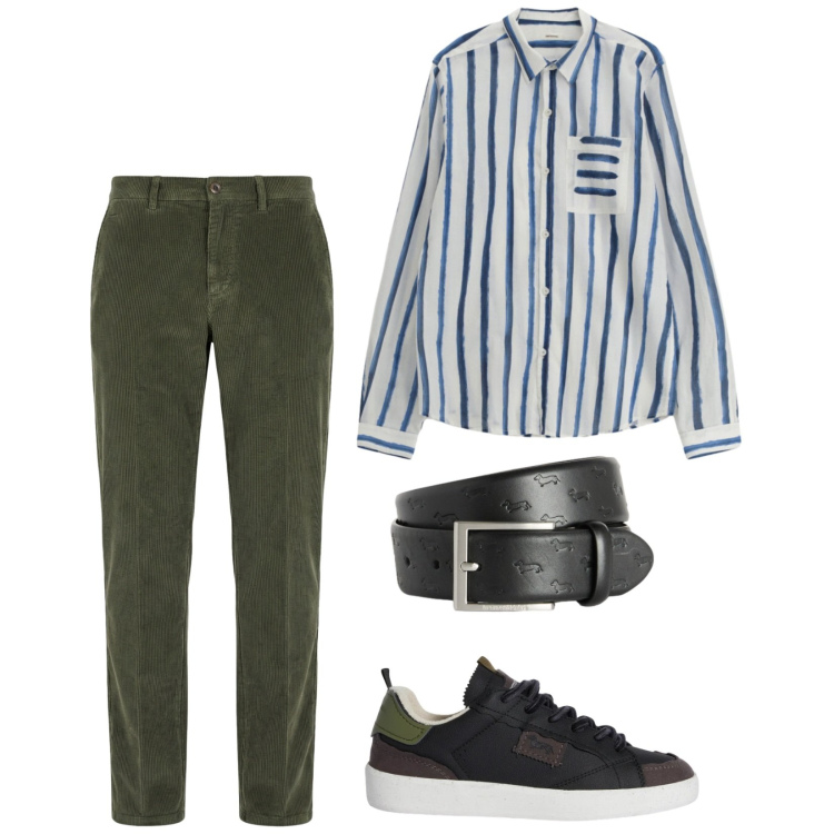 Outfit uomo - Total look #2363775. Stile Trendy per Ufficio. Abbinamento con camicie, cinture, sneakers, pantaloni chino.