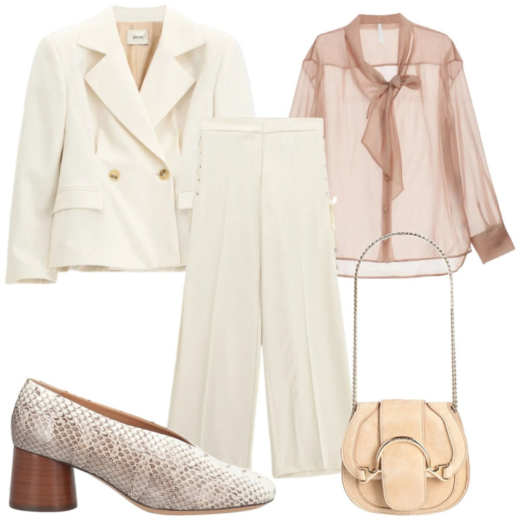 Outfit donna - Soft Power Dressing: chic. Stile Chic per Tutti i giorni. Abbinamento con marsupi, décolleté, camicie, pantaloni, blazer.