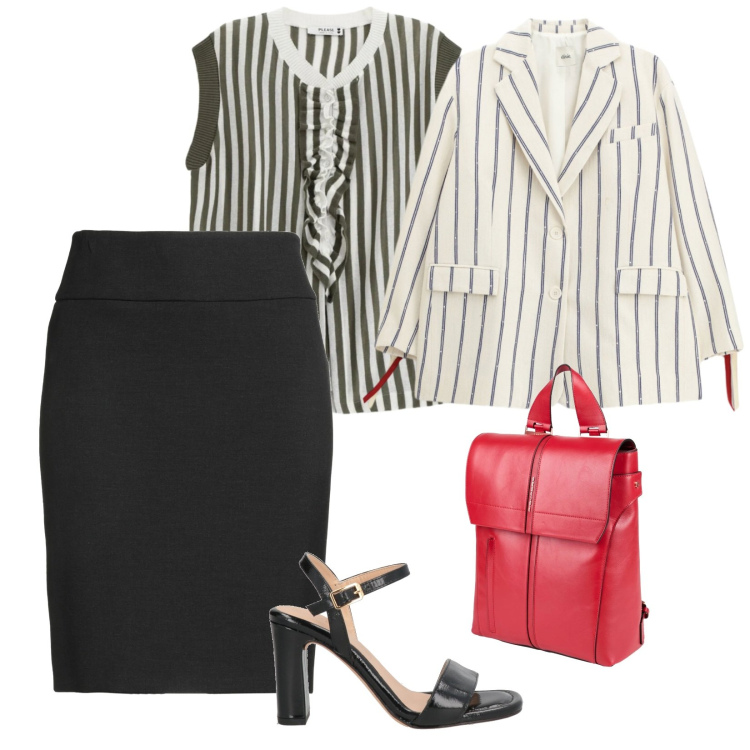 Outfit donna - Curvy Office. per Ufficio. Abbinamento con minigonne, zaini, sandali in pelle, blazer, top.