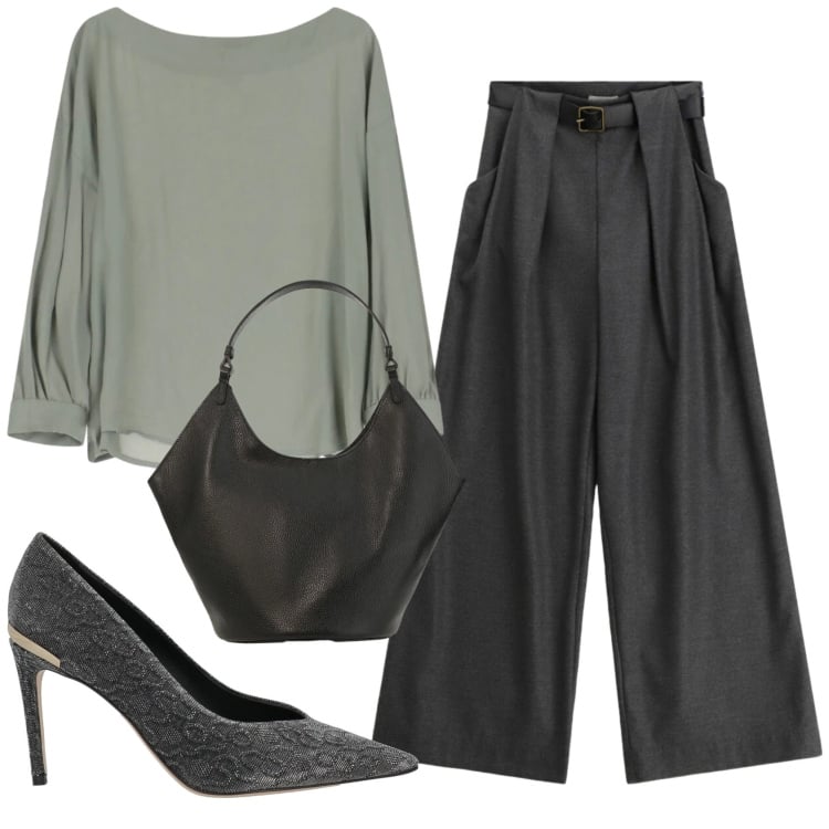 Outfit donna - Total look #2363786. Stile Basic per Serata fuori. Abbinamento con décolleté, borse a spalla, pantaloni a palazzo, bluse.