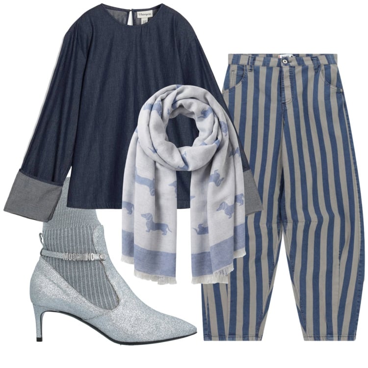 Outfit donna - Total look #2363789. Stile Trendy per Tutti i giorni. Abbinamento con stivaletti, bluse, sciarpe, pantaloni a palazzo.