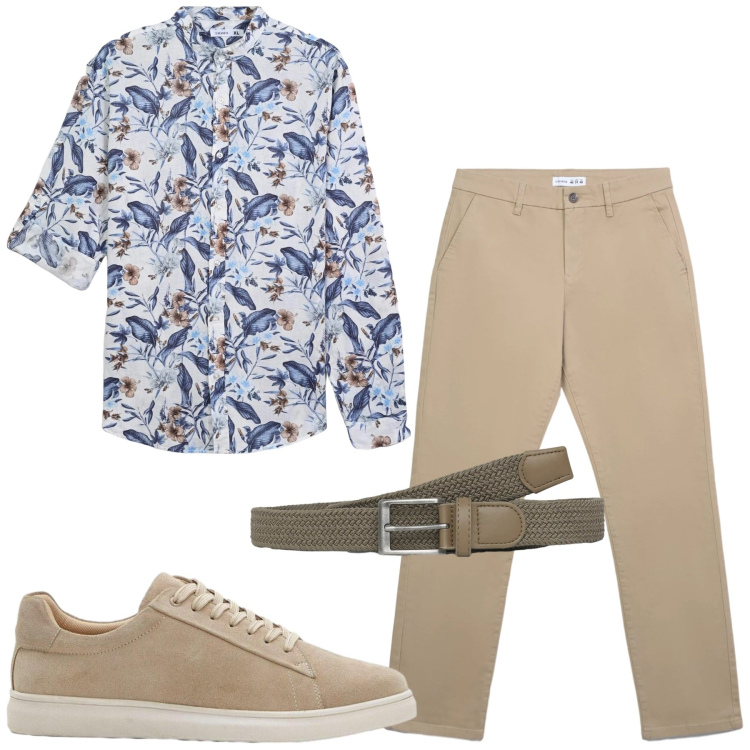 Outfit uomo - Camicia a maniche arrotolate. Stile Casual per Tutti i giorni. Abbinamento con sneakers, camicie, cinture, pantaloni chino.