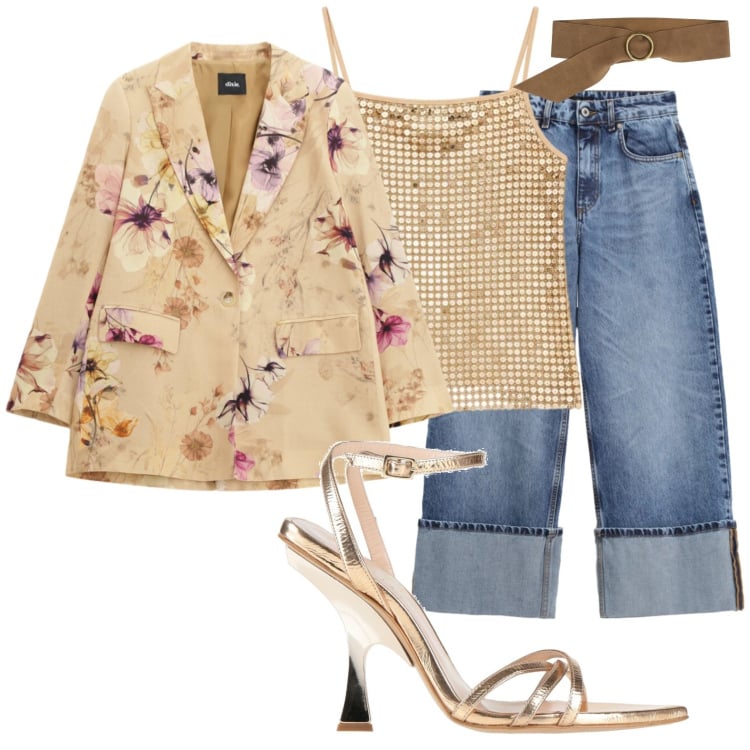 Outfit donna - Vamos a bailar. Stile Rock per Serata fuori. Abbinamento con sandali in pelle, canottiere, jeans, cinture, blazer.