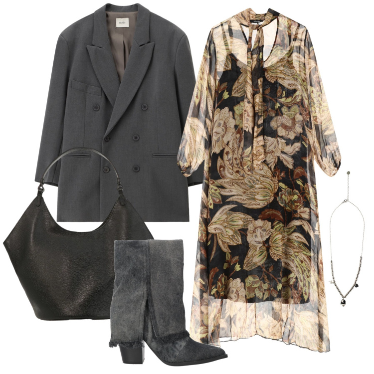 Outfit donna - Marzo. Stile Trendy per Tutti i giorni. Abbinamento con stivaletti, vestiti lunghi, blazer, borse a spalla, ciondoli.